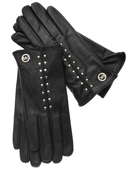 michael michael kors leather with logo gloves with touch tips|studded leather gloves.